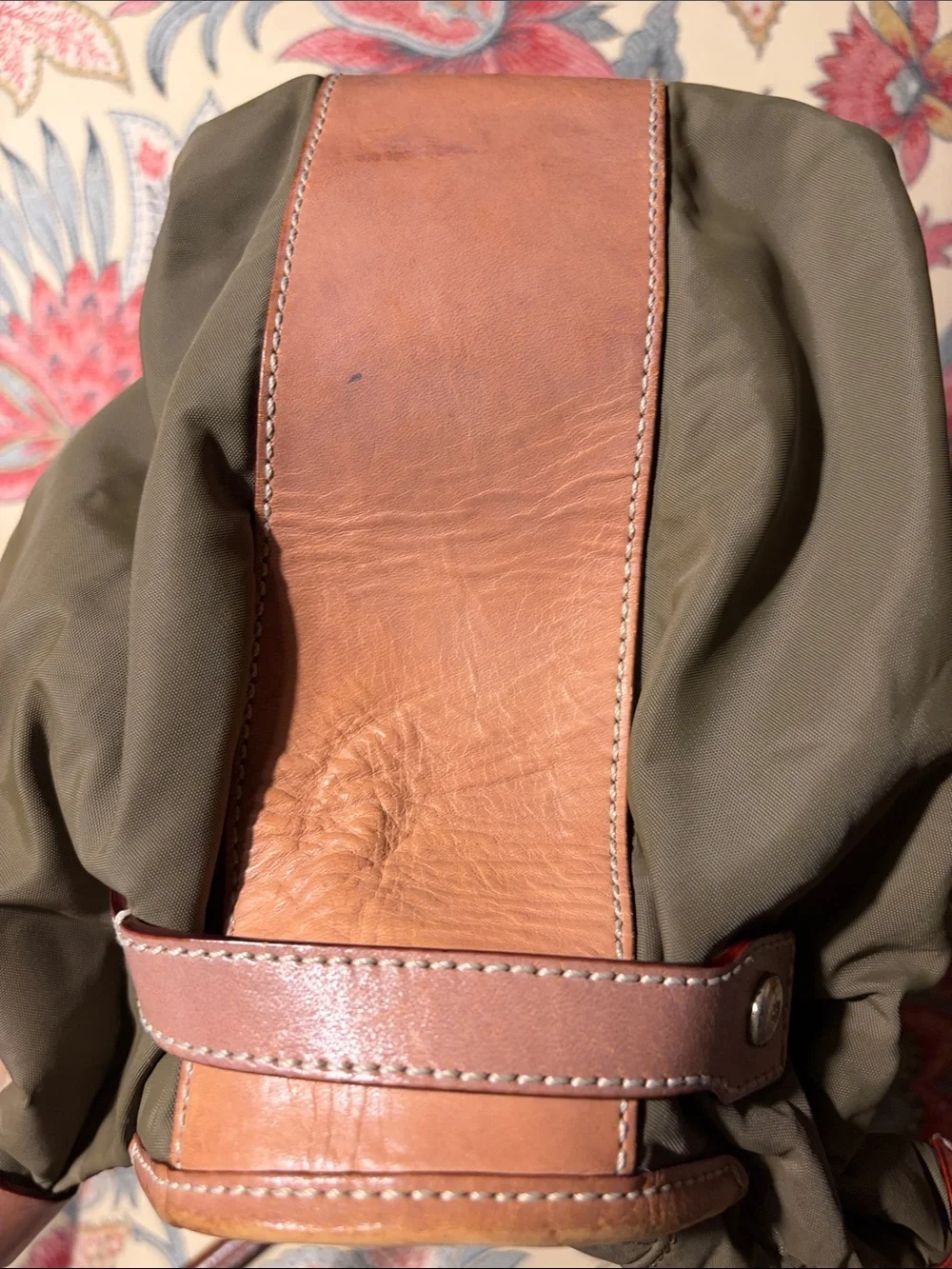 kate spade Olive Green Nylon Shoulder Bag with Tan Leather Trim